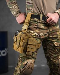 Настегна тактична кобура для пістолета Tactic універсальна кобура на пояс з кишенею під магазин кайот ВТ7585